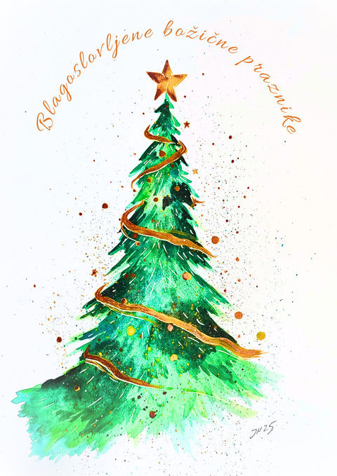 Card Santa Claus on a sleigh 