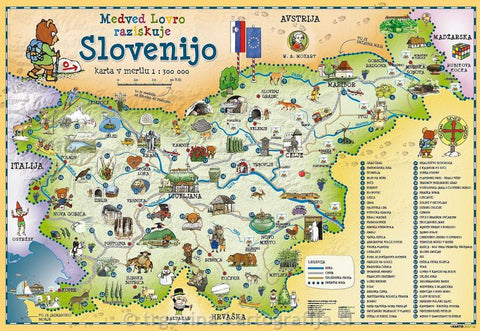 Medved Lovro raziskuje Slovenijo - Otroška stenska karta SLOVENIJE, PIŠI BRIŠI