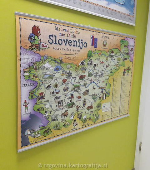 Medved Lovro raziskuje Slovenijo - Otroška stenska karta SLOVENIJE, PIŠI BRIŠI